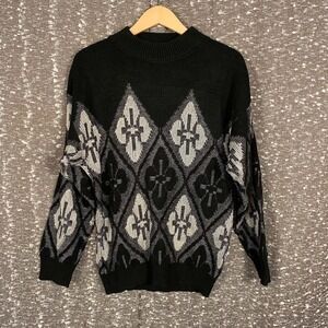 Vintage Fortune Knits Inc Women's‎ Black Geometric Pullover Knit Sweater